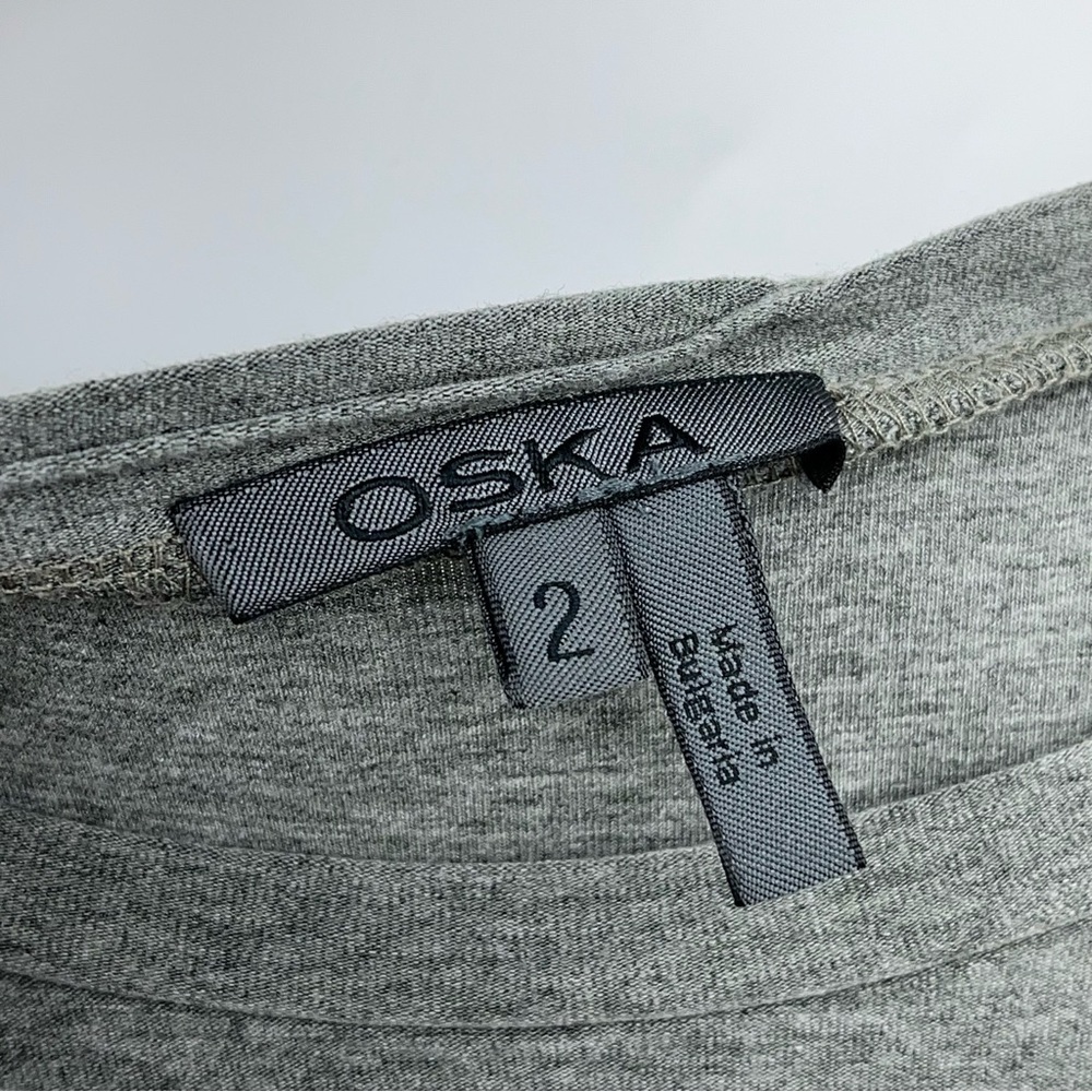OSKA 2 (US 8/10/12) midi asymmetrical dress long sleeve Sage green textured wave - Picture 3 of 11
